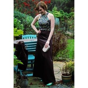 JR Nites by Caliendo Sz 10 Long Black Satin Formal Maxi Skirt USA Made RARE